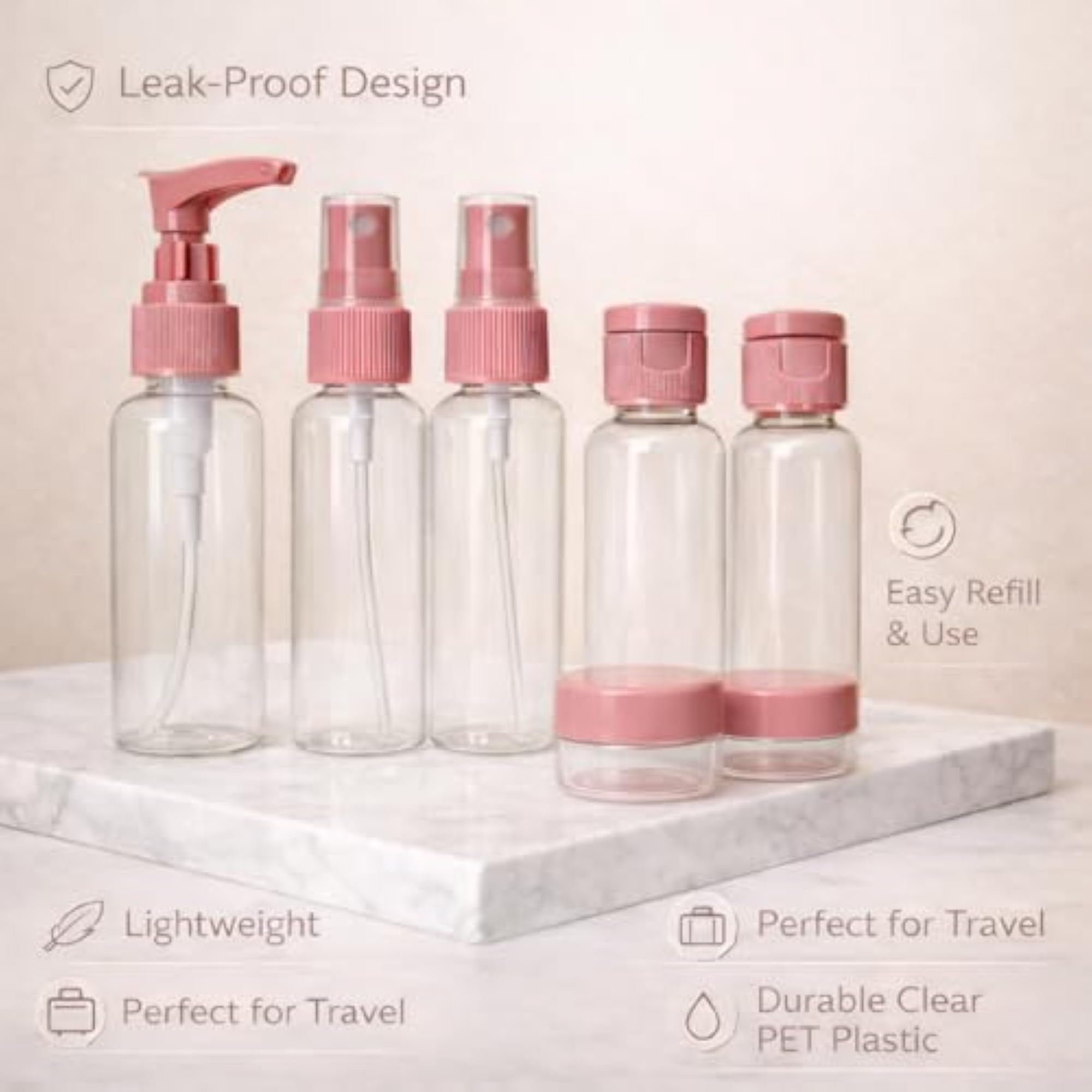 9 Piece Refillable Travel Bottle Kit for Toiletries
